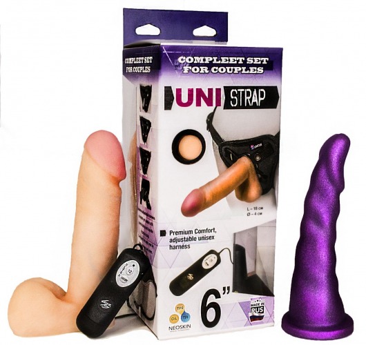 Вибрострапон с двумя насадками UniStrap - 18 и 18 см. - LOVETOY (А-Полимер) - купить с доставкой в Кемерово