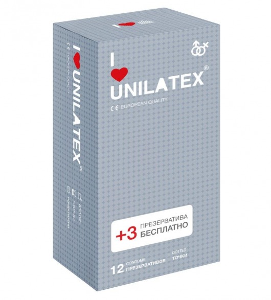 Презервативы с точками Unilatex Dotted - 12 шт. + 3 шт. в подарок - Unilatex - купить с доставкой в Кемерово