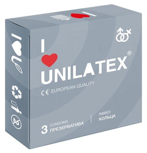 Презервативы с рёбрами Unilatex Ribbed - 3 шт. - Unilatex - купить с доставкой в Кемерово