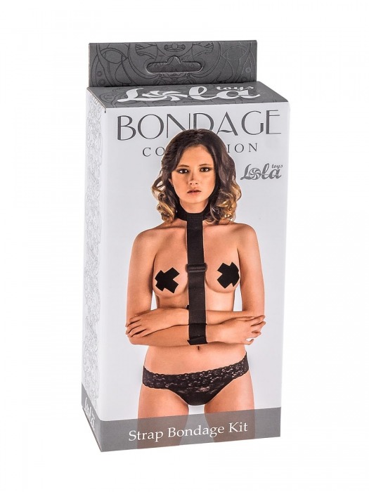 Ошейник с длинной лентой и наручниками Strap Bondage Kit One Size - Lola Games - купить с доставкой в Кемерово