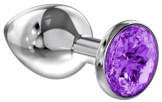 Малая серебристая анальная пробка Diamond Purple Sparkle Small с фиолетовым кристаллом - 7 см. - Lola Games - купить с доставкой в Кемерово