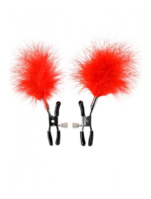 Зажимы для сосков с красным пухом Theatre - ToyFa - купить с доставкой в Кемерово
