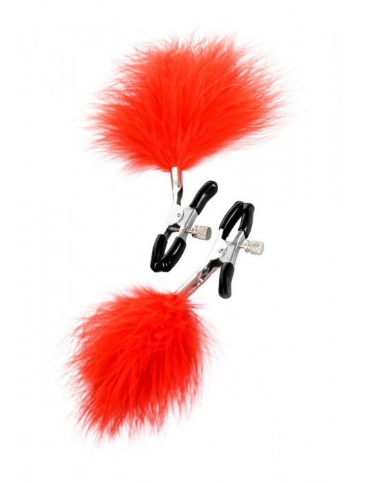 Зажимы для сосков с красным пухом Theatre - ToyFa - купить с доставкой в Кемерово