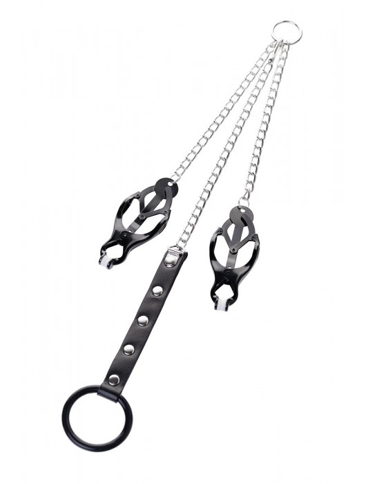 Черно-серебристые зажимы для сосков с кольцом для пениса TOYFA Metal - ToyFa - купить с доставкой в Кемерово