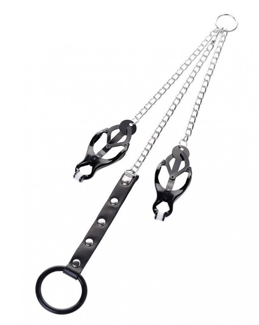 Черно-серебристые зажимы для сосков с кольцом для пениса TOYFA Metal - ToyFa - купить с доставкой в Кемерово